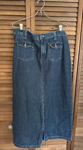Bill Blass Dark Academia Womens Sz 12 Denim Midi Skirt Front Slit Pockets - Picture 1 of 7