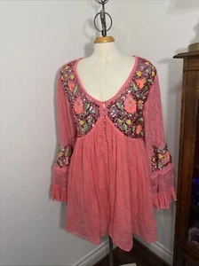 Boston Proper Flare Sleeve Sequin Embroidered Mesh Dress Size XL Appliqué - Picture 1 of 14