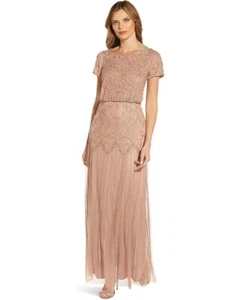 Adrianna Papell Womens Boat Neck Short Sleeve Blouson Beaded Gown - Rose Gold - - Picture 1 of 2