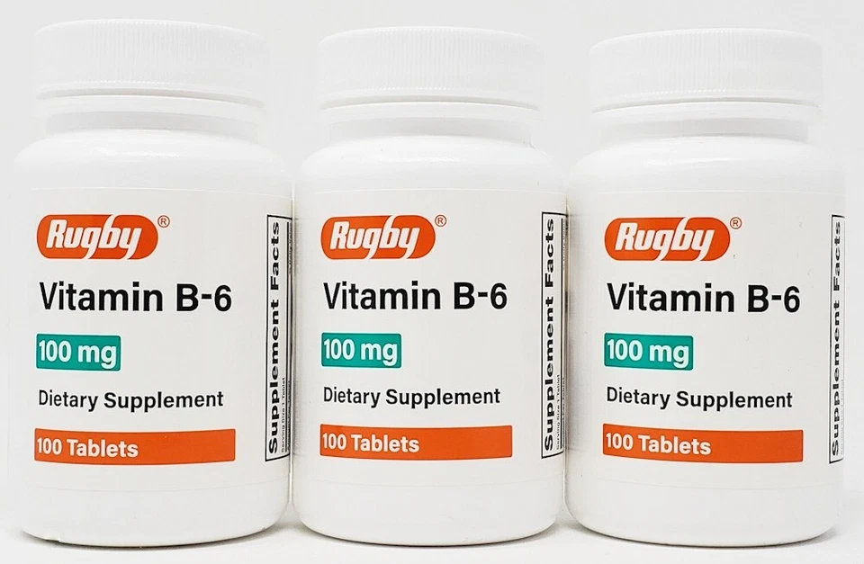 Rugby Vitamina B6 - 100 mg - 100 Comprimidos - Paquete de 3 - Fecha de caducidad 02-2027 Foto 1 de 3