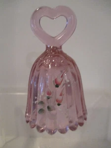 Fenton Small Hand-painted Purple Bell w/ Heart Shaped Handle - Picture 1 of 4