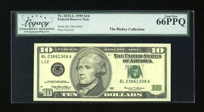 DBR 1999 $10 FRN San Francisco Gem Fr. 2033-L Legacy 66 PPQ Serial BL23861308A - Image 1 of 2