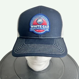 White Cap Hat Cap Trucker Snap Back Blue White Logo Lightweight Mens - Picture 1 of 9