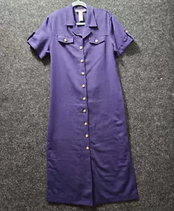 Vintage Dana Kay Shirt Dress Rayon Blend Women Size 14 Blue/Purple Wood Buttons - Picture 1 of 8