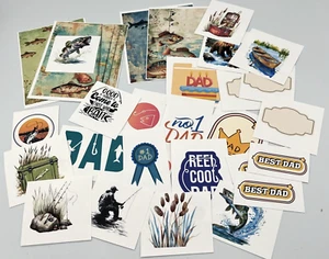 29 Pc Fishing Dad Supplies Kit For Scrapbook Junk Journal Card Making Toppers - Picture 1 of 5