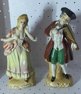 Vintage Colonial Man and Women Porcelain Hand Decorated 6.5" Figurines - Picture 1 of 10