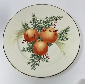 Lenox Williamsburg Boxwood Pine Accent Luncheon Salad Plate Holiday Holly Orange - Picture 1 of 3
