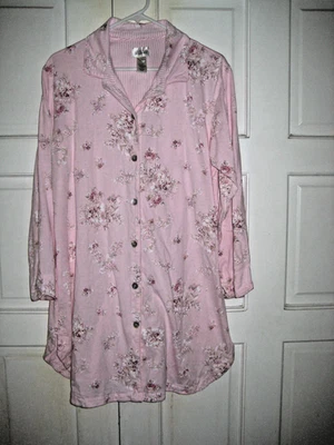 Classic Elements Women's 100% Cotton Long Sleeve Pink Floral Nigth Shirt  Size L - Image 1 of 4
