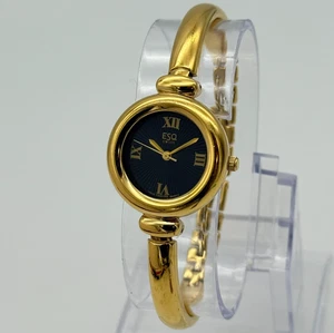 Women' ESQ Esquire Swiss Quartz All Steel Gold Tone Black Dial Watch 25mm 10538B - Picture 1 of 7