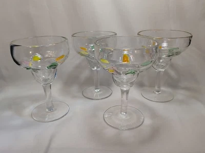 Vintage Set of 4 Margarita Handblown Millefiori Citrus Fruit Heavy Glasses 6.5" - Image 1 of 4
