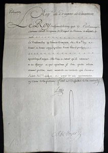 1753 - LOUIS XV MILITARY SIGNED LEAVE DOCUMENT – Regiment of Dragoons of Caraman - Picture 1 of 13