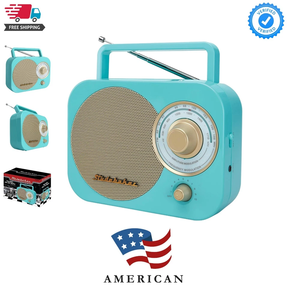 Studebaker Sb2000tg Retro Classic Portable Am/fm Radio Turquoise