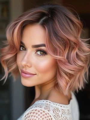 Pelucas destacadas Balayage Ombre rosa 100 % cabello humano encaje frontales raíces oscuras Foto 1 de 4