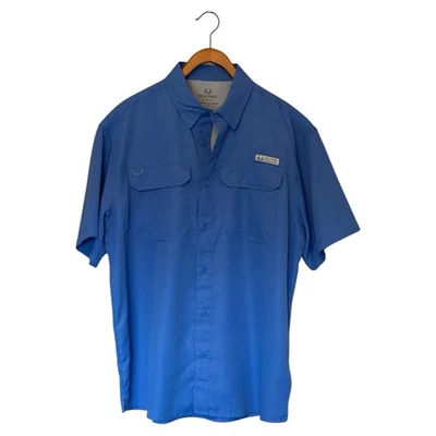Realtree Fishing Shirt Vented Short Sleeve Button Up Blue Outdoors Men's L - Image 1 of 4