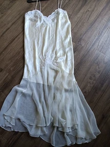 Vintage Etienne Nightgown Womens L ivory Pearls Satin Chiffon Lace Trim Bridal - Picture 1 of 9