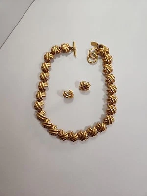 Talbots Gold Tone Choker Necklace and Earrings Criss Cross Design 16" Toggle - Image 1 of 4