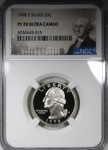 1998-S Silver Proof Washington Quarter NGC PF70 ULTRA CAMEO Nice Coin - Picture 1 of 2