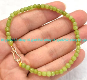 Small Pretty Natural 4mm Faceted Green Peridot Gems Round Beads Bracelet 7-9in - Picture 1 of 12