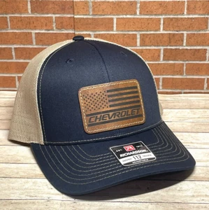 Richardson 112 Chevy Leatherette Patch Trucker Hat Chevrolet Hat - Navy/Khaki - Picture 1 of 5
