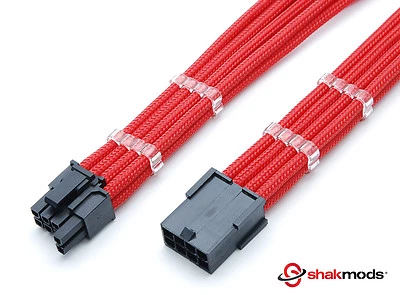 6 + 2 Pin PCIE GPU 30cm Extension Red Sleeved + 2 Free cable Combs Shakmods - Image 1 of 4