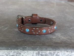 Bracciale in pelle di mucca e fibbia turchese country western - Foto 1 di 7