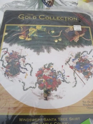 Dimensions Gold Collection Cross Stitch Kit Windswept Santa Tree Skirt #8529 - Image 1 of 4