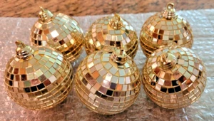 Set of 6 -  2 in -Tiny Mirrored Gold Round Ornaments - New No Box - Beautiful - Picture 1 of 3