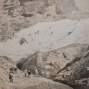 Paisaje de montaña glaciar Suiza vista histórica litografía mediados del siglo XIX - Imagen 1 de 4
