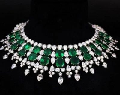 110CT Green Asscher With CZ 935 Argentium Silver Statement Necklace For Women's - Image 1 of 4