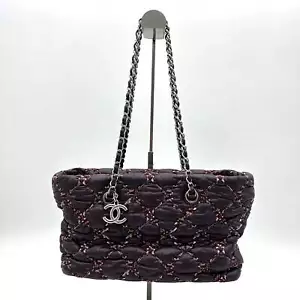 Pre-owned CHANEL Nylon Quilted Tweed Stitch Bubble Tote violet ch8890bd - Picture 1 of 11