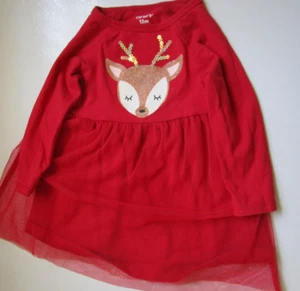 Carters Red Christmas Reindeer Dress Sz 12 months Cotton & Polyester & Elastane - Picture 1 of 6