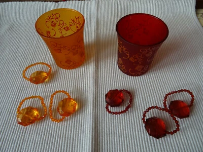 Glasteelichthalter 2er Set incl. 6 Serviettenringe Windlicht Vintage orange/rot - Bild 1 von 4