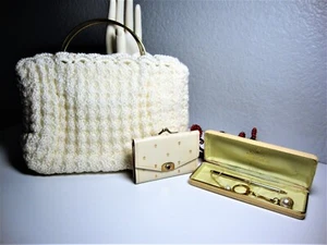 Handmade White Crocheted Purse, Leather Wallet By St. Thomas & Keychain/Pen Set - Picture 1 of 17
