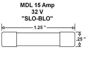 2 Pack, MDL 15 Amp 32V Glass Fuse, Slow Blow Time Delay, Slo-Blo, 15A 32 Volt - Picture 1 of 3