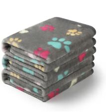 1 Pack 3 Pet Blankets Fluffy Premium Fleece Paw Print Throw(M 30”x20'') Grey