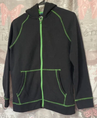Sudadera con Capucha Tek Gear Ultrasoft Polar Cremallera Negra con Rayas Verdes-Grande Foto 1 de 4