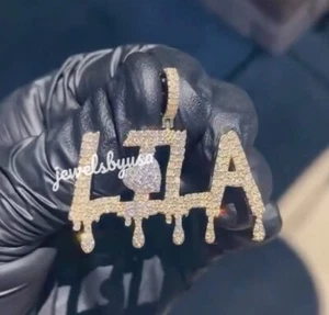 Certified Natural Diamonds Custom Initial Pendant Rose Gold Plated 925 Silver - Picture 1 of 6