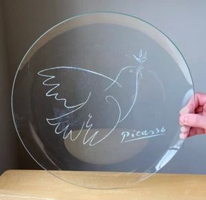 Vintage PICASSO LIVING DOVE OF PEACE 13.25" Round Glass Platter - VGUC - Picture 1 of 1