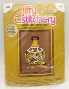 Sunset Designs Jiffy Stitchery Kit 290 Vase With Bird Crewel 1976 Rooster - Picture 1 of 3