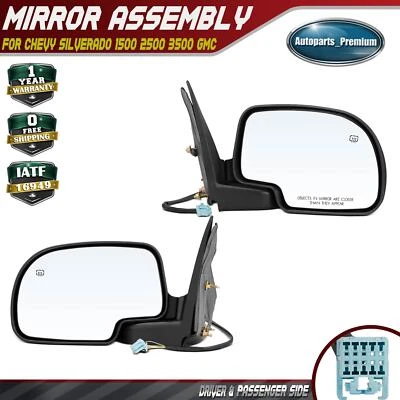 2x Espejo térmico eléctrico negro diestro y derecho para Chevy Silverado 1500 2500 3500 GMC Sierra Foto 1 de 4