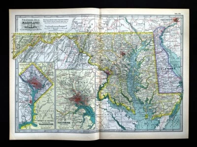 Mapa del siglo 1897 Maryland Delaware Washington DC Baltimore Annapolis Dover MD DE Foto 1 de 4