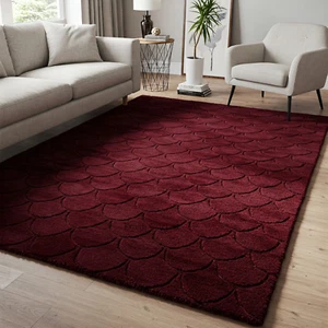 Wine Red Hand Tufted Geometric Unique Pattern Wool Area Rugs For Modern Bedroom - Picture 1 of 6
