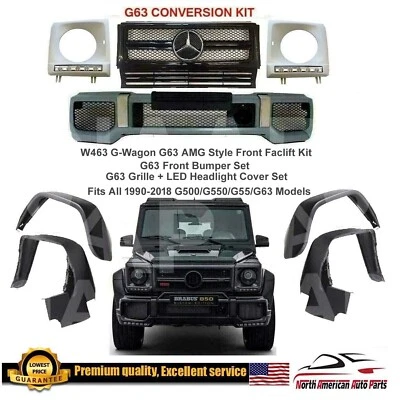 Kit de carrocería G63 conversión 4 acampanadas lavado facial parachoques rejilla G-Wagon cubiertas LED Foto 1 de 4