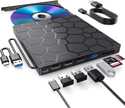 External CD/DVD Drive for Laptop, DVD Player for Laptop, 8 in 1 USB 3.0 Ultra-Sl - Image 1 of 4