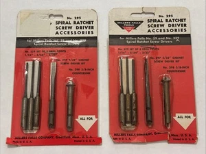 Millers Falls SPIRAL RATCHET Push Drill Point Screwdriver Bit Set Lot Of 2 NOS - Picture 1 of 6