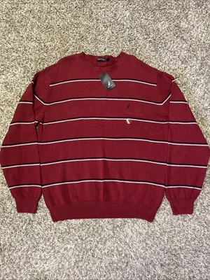 Nautica Sweater Mens Large L Red Striped Logo Crew Casual Office Preppy NWT - Image 1 of 4