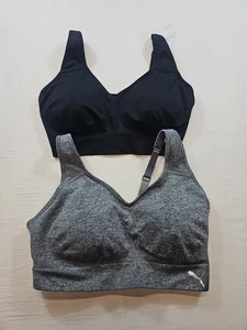 Puma Size Large 2-Pk Seamless Sports Bra Black/Gray Removable Cup  - Picture 1 of 11