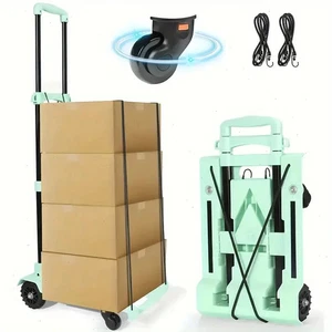 BY02 Folding Hand Truck 140lbs Heavy Duty Steel Cart with 4 Wheels & Bungee Rope - Picture 1 of 14