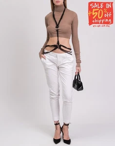 Pantalón Chino DSQUARED2 Sarga PVP €400 IT40 US4 UK8 S Blanco Logo Hecho en Italia - Imagen 1 de 9