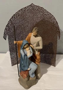 Juego de 2 estatuillas de belén de sauce de la Sagrada Familia y refugio de sauce ~NUEVO EN CAJA - Imagen 1 de 7